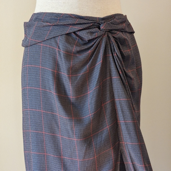rag & bone Midi Skirt Amber Plaid Gathered Twist Waist Slit Grey Multi 6 NWT - Picture 5 of 13